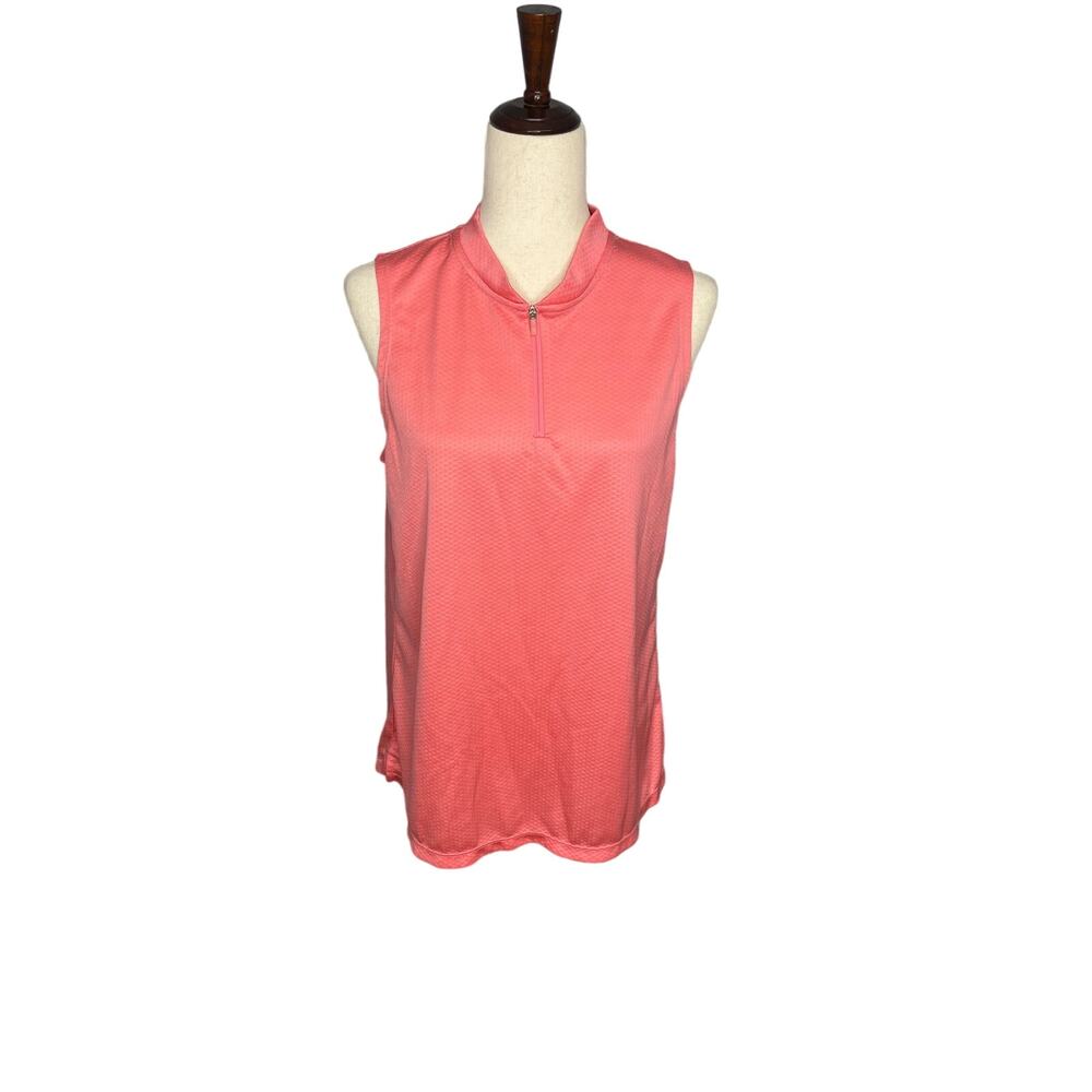 Sleeveless Zip Mock Neck Top - Coral Pink